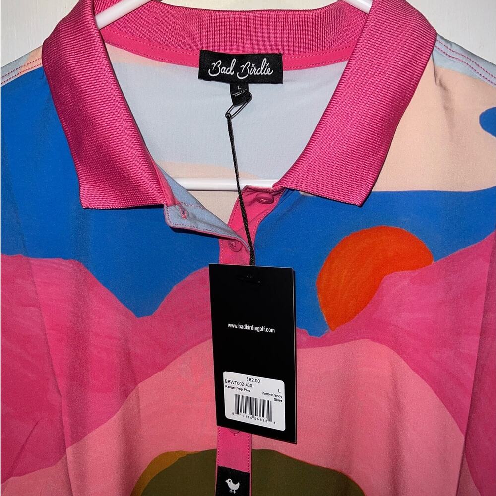 New Bad Birdie Range Short Sleeve Crop Polo Cotton Candy Skies size L - Picture 3 of 9